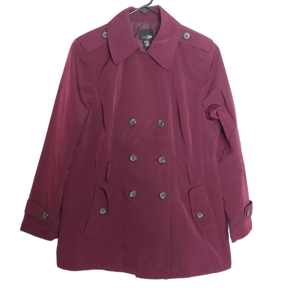 East 5th Women's Dark Purple Eggplant Double Breasted Trench Coat Size Large